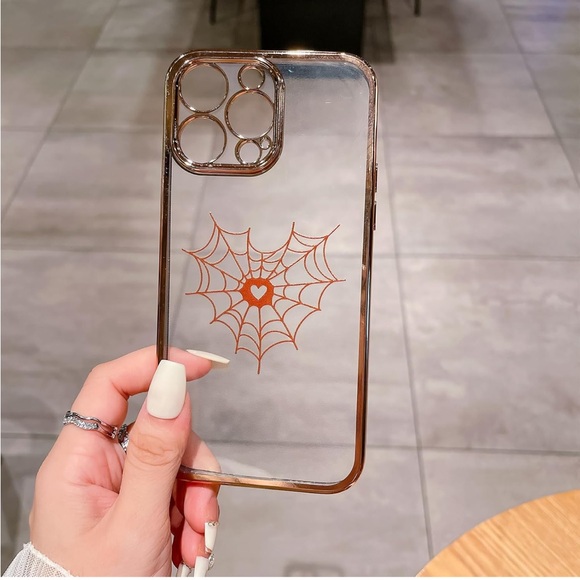 5for$10 Transparent iPhone 14 Pro Max Case Spider Web Gold Heart Soft Slim Case - Picture 7 of 9